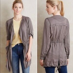 Anthropologie Hei Hei Morgan‎ Drape Front Utility Jacket open gray neutral long